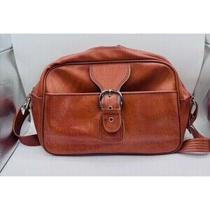 Vintage Sears Leather Briefcase Carry-On Camel Bag Hobo Bag 18"x 11"x 6.5" Brown